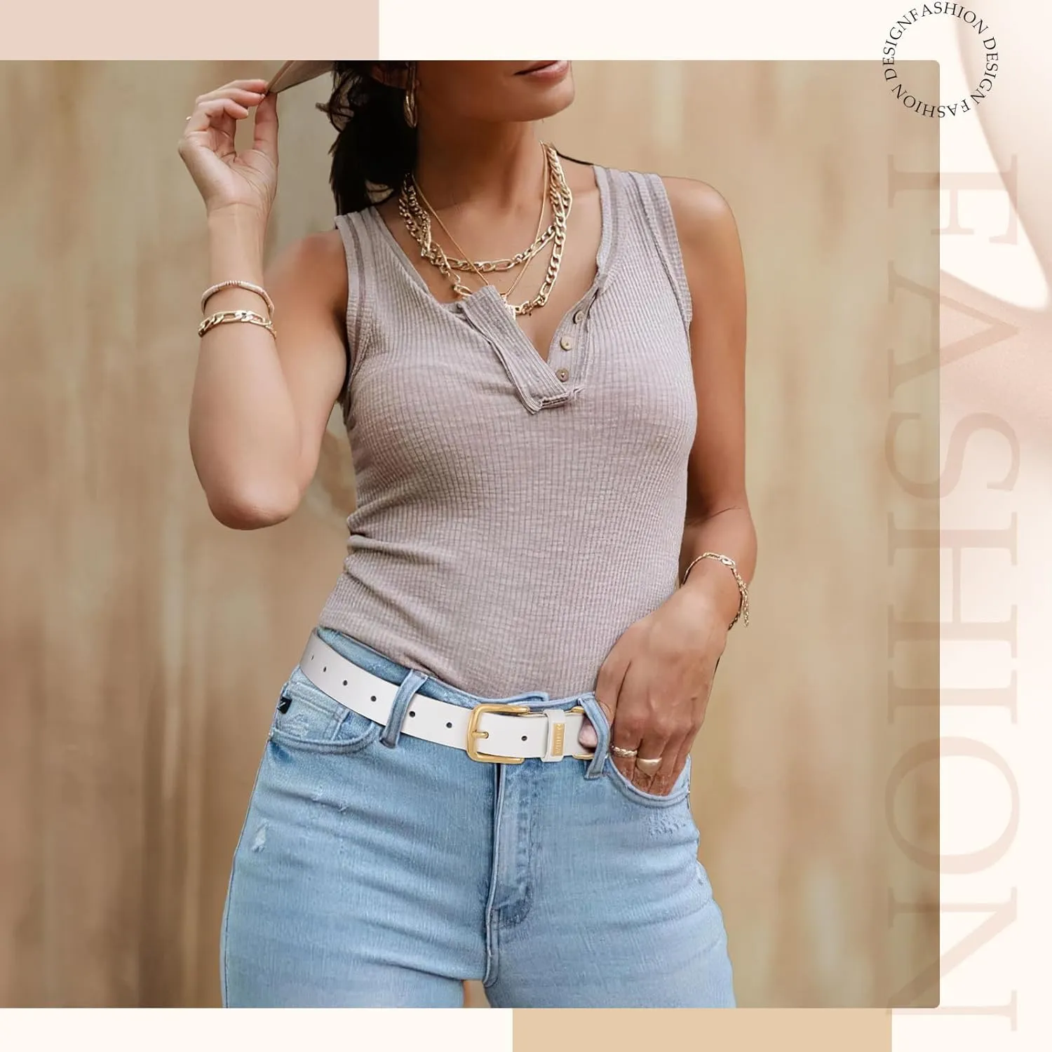 WHIPPY Women Leather Belt Fashion Ladies Waist Belt with Gold Buckle Casual Leather Belt for Jeans Pants Dresses