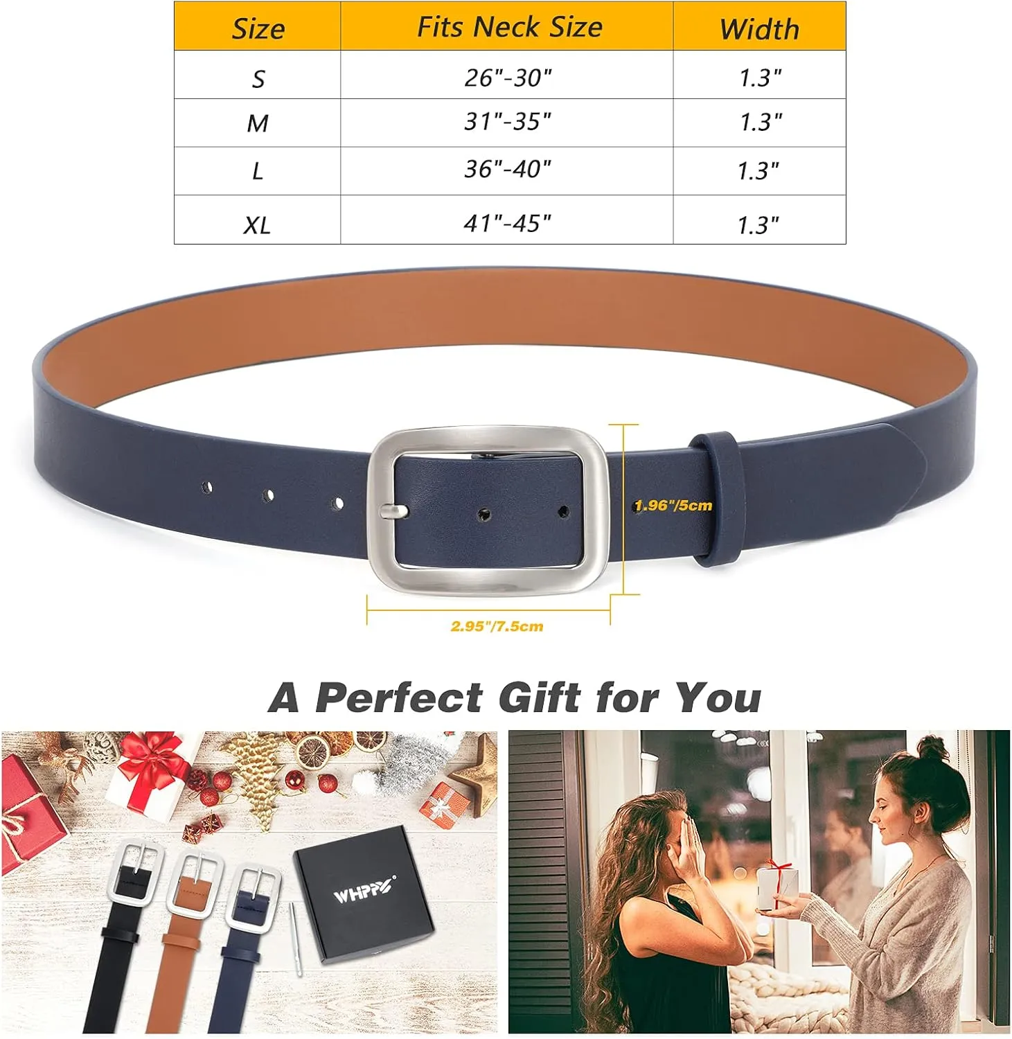 WHIPPY Women Leather Belts for Jeans Pants Fashion Dress Belt for Women with Solid Pin Buckle