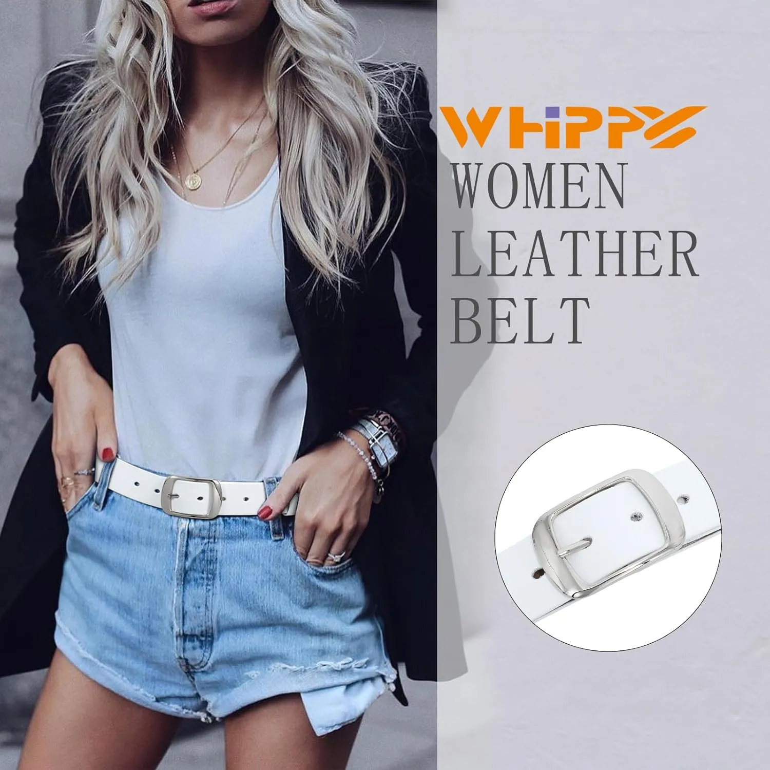 WHIPPY Women Leather Belts for Jeans Pants Fashion Dress Belt for Women with Solid Pin Buckle