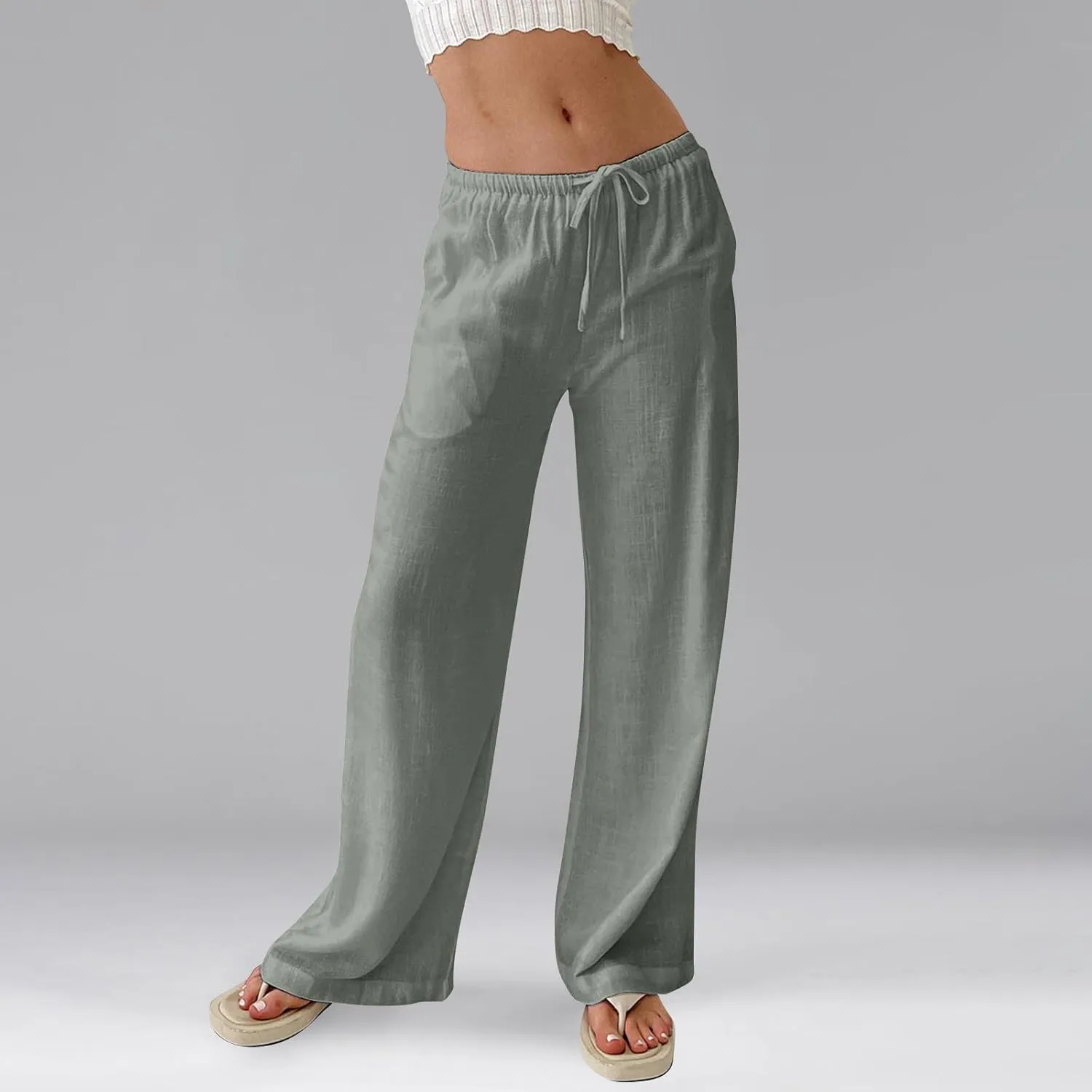 Wide Leg Linen Pants for Women High Waisted Palazzo Pants Casual Summer Trousers Pants Loose Lounge Pants with Pockets