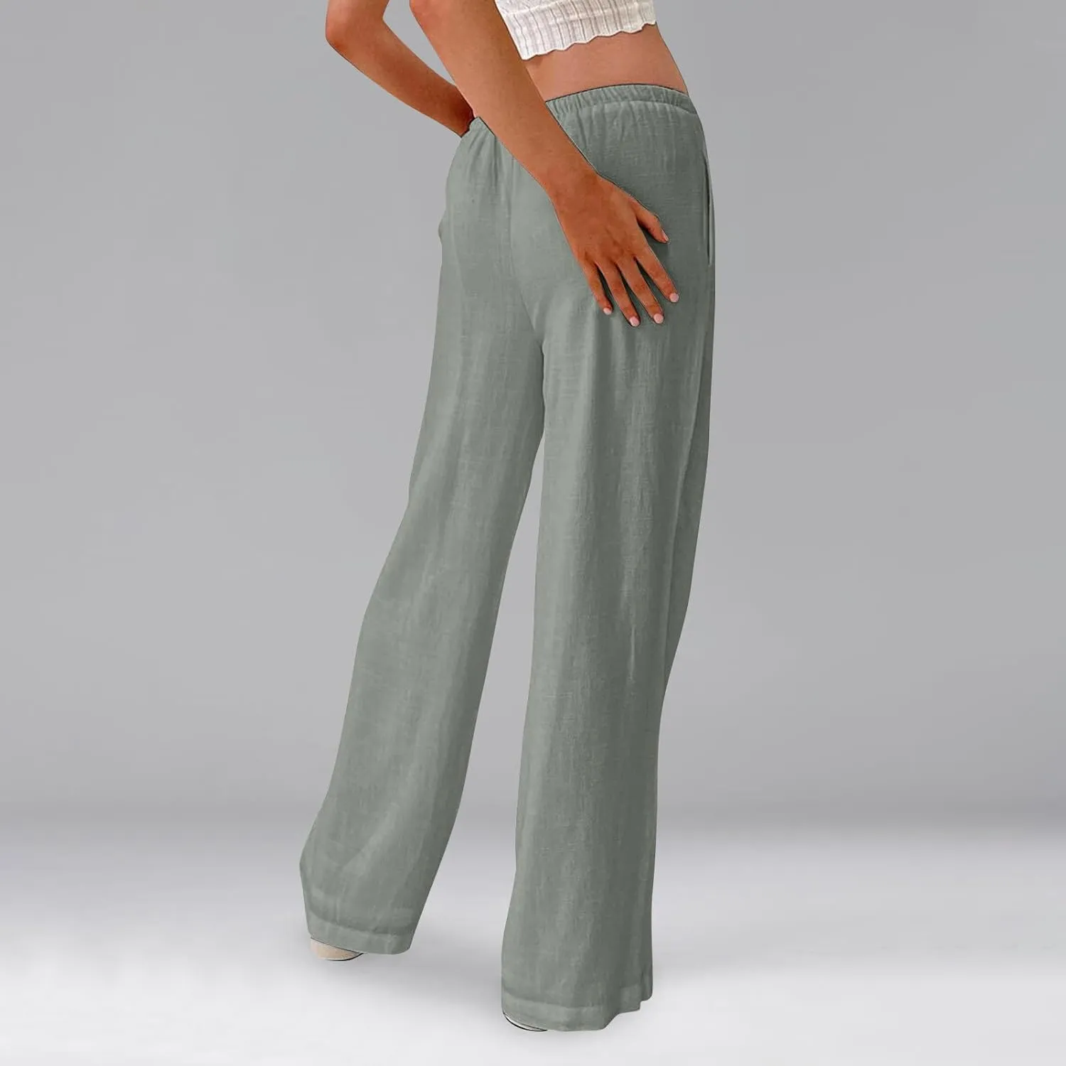 Wide Leg Linen Pants for Women High Waisted Palazzo Pants Casual Summer Trousers Pants Loose Lounge Pants with Pockets