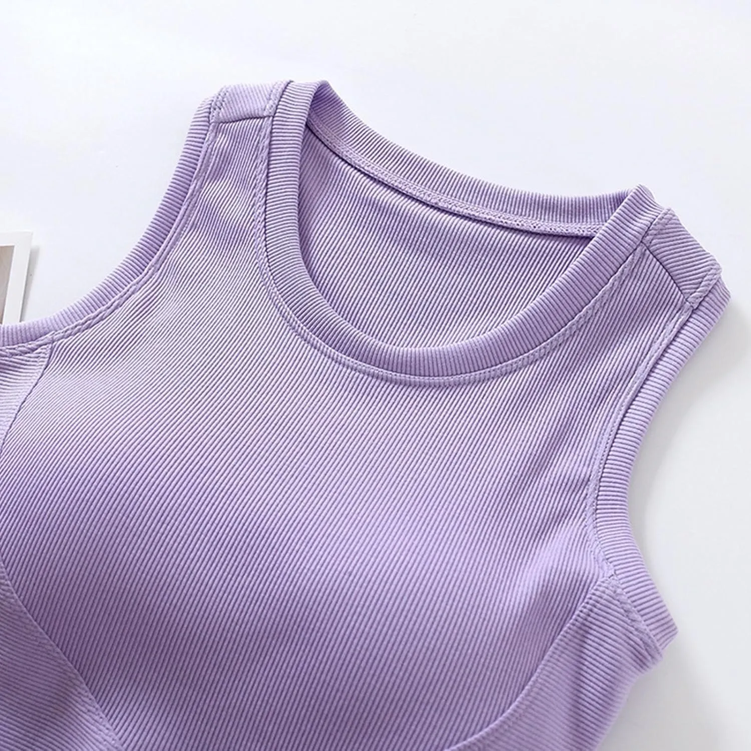 Wmens Crop Tank Tops with Built in Bra Sexy Basic Shelf Bras Yoga Shirts Slim High Neck Padded Camisoles Undershirt