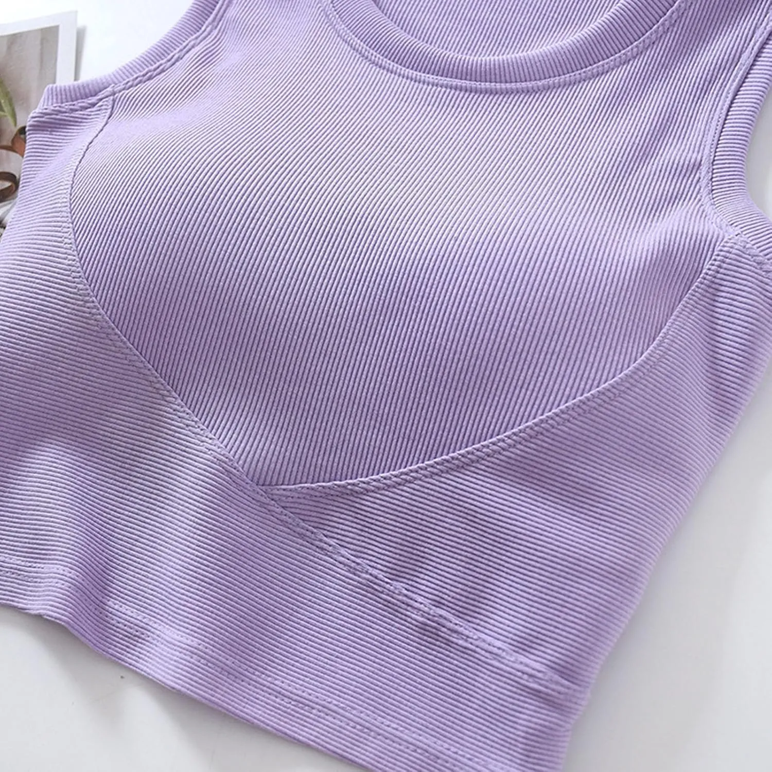 Wmens Crop Tank Tops with Built in Bra Sexy Basic Shelf Bras Yoga Shirts Slim High Neck Padded Camisoles Undershirt