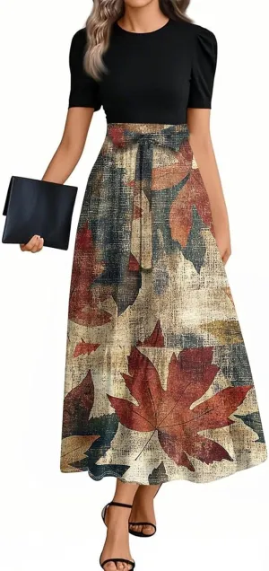 Women 2025 Floral Print Wrap Short Sleeve Maxi Dress- Patchwork Ruffle Hem A Line Dress Wedding Guest Dresses