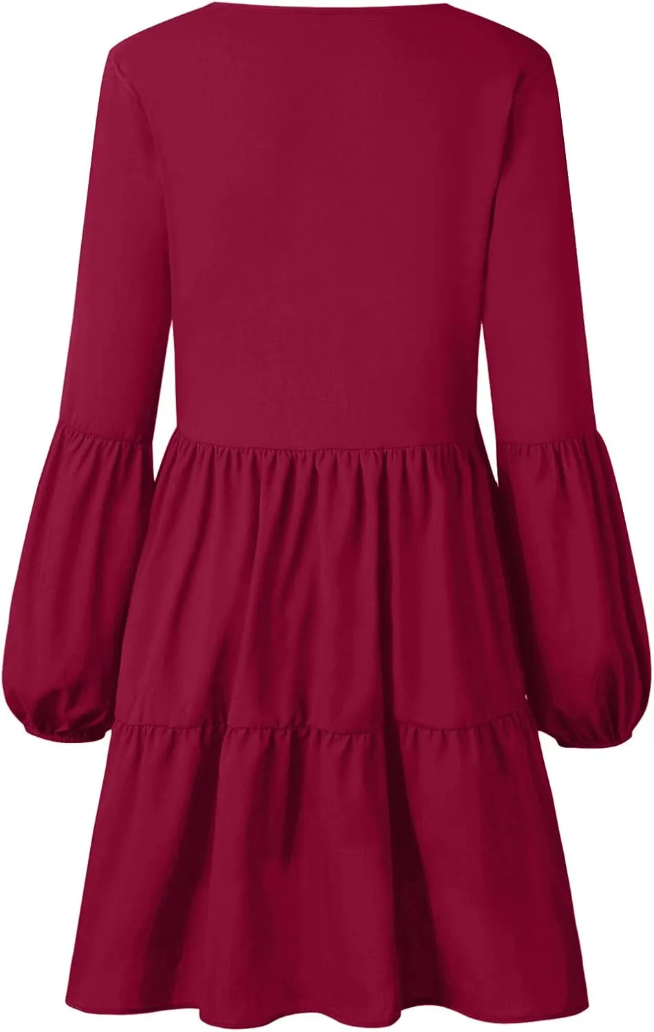 Women Casual Tunic Dress V Neck Tiered Dress Long Sleeve Fit Swing Shift Dress with Pockets Loose Ruffled Dresses