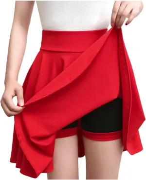 Women High Waist Skater Skirts Slim Fit Flare Mini Skirt with Shorts, Casual Athletic Skorts Pleated Tennis Skirt