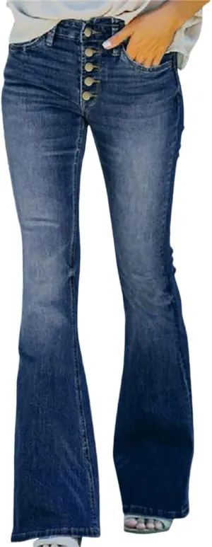 Women Jeans High Waisted Long Pants Stretch Slimming Flare Trousers Comfortable Jeans Blue XL