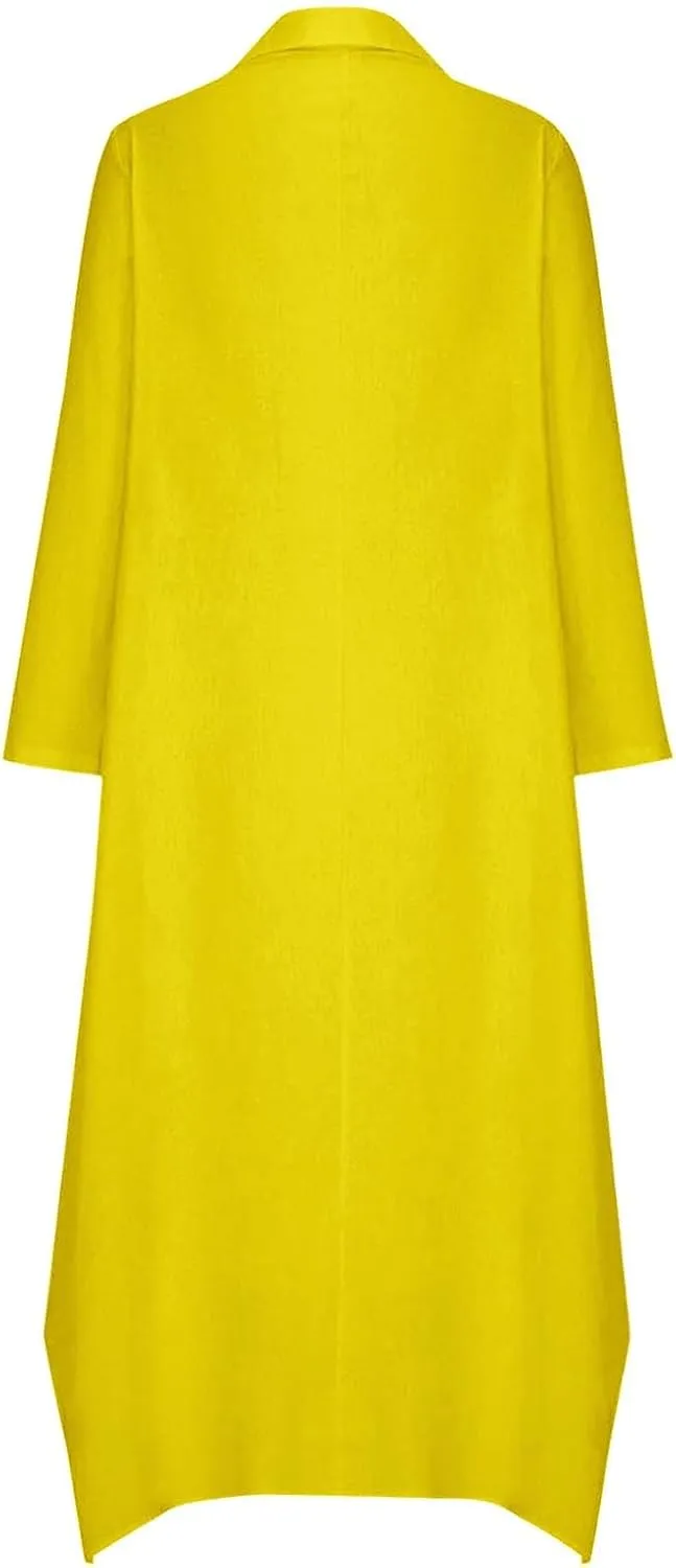 Women Solid Color Long Rolled Sleeve Dress Lapel Collar Button Casual Maxi Dress Loose Fit Basic Dresses with Pockets