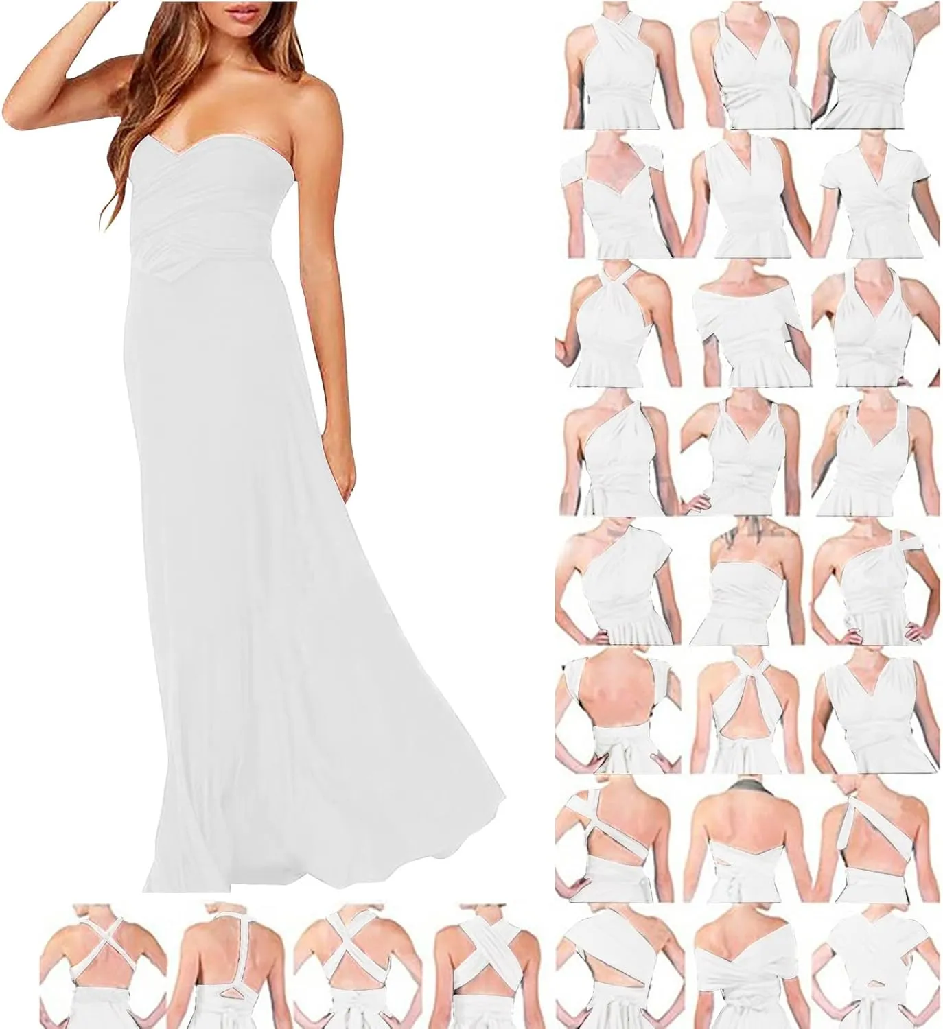 Women Strapless Tube Top Dress Summer Smocked Flowy Midi Wedding Guest Long Maxi Dress Convertible Multiway Outfits
