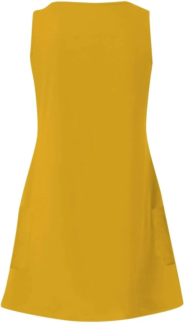 Women Summer Dresses 2025 Casual V Neck Sleeveless Sundress A-Line Mini Beach Vacation Dress with Two Side Pocket