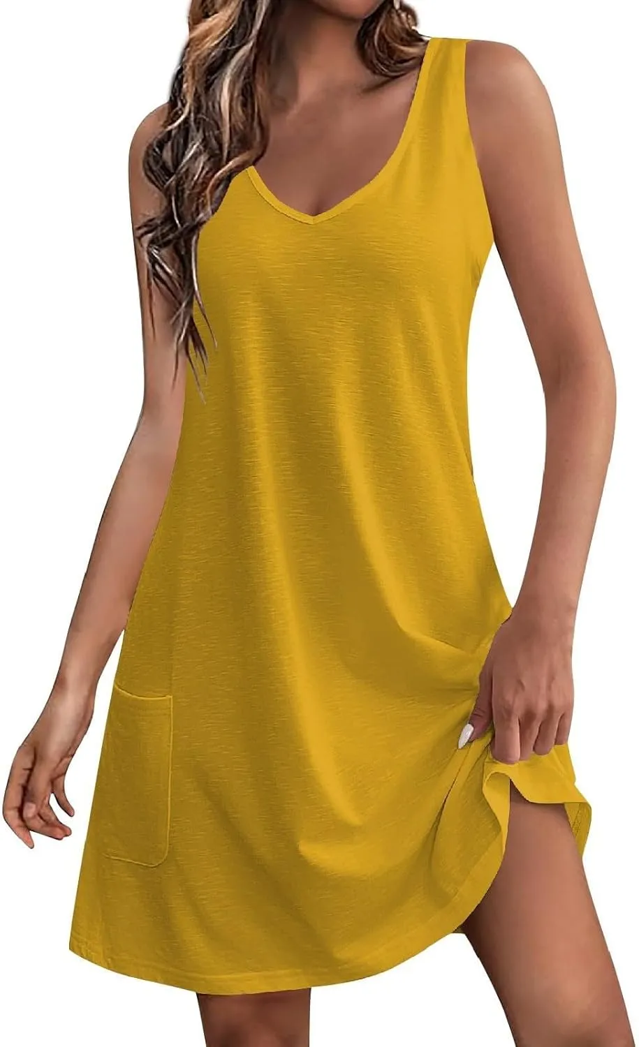 Women Summer Dresses 2025 Casual V Neck Sleeveless Sundress A-Line Mini Beach Vacation Dress with Two Side Pocket