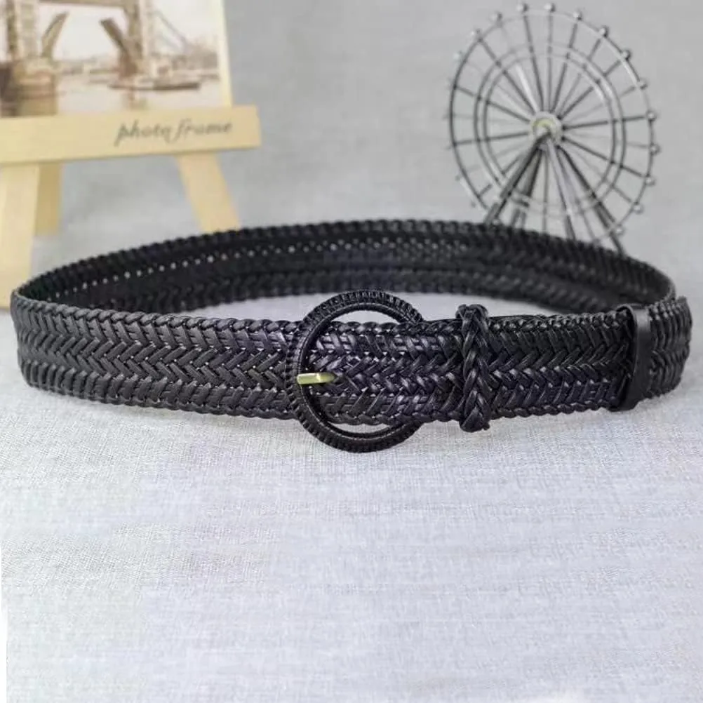 Women Wide Braided Leather Belt 1.6 inch Ladies Soft Woven Waistband with Buckle