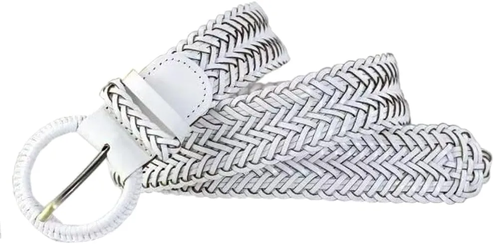 Women Wide Braided Leather Belt 1.6 inch Ladies Soft Woven Waistband with Buckle