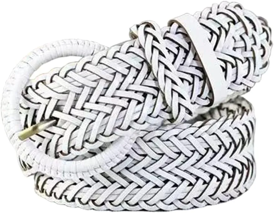 Women Wide Braided Leather Belt 1.6 inch Ladies Soft Woven Waistband with Buckle