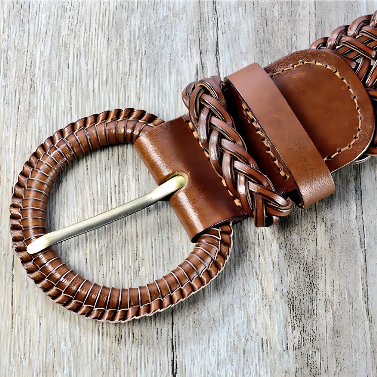 Women Wide Braided Leather Belt 1.6 inch Ladies Soft Woven Waistband with Buckle