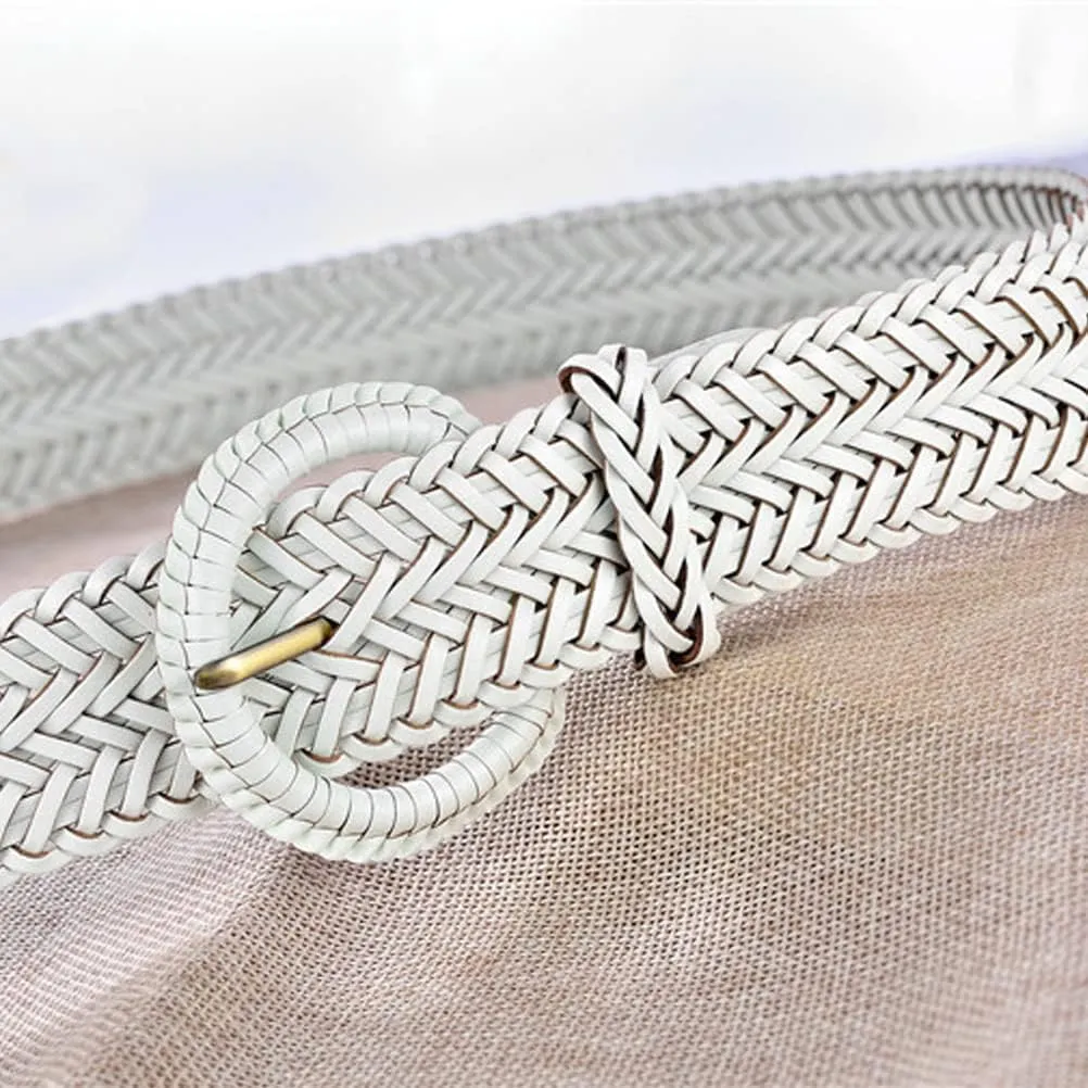 Women Wide Braided Leather Belt 1.6 inch Ladies Soft Woven Waistband with Buckle