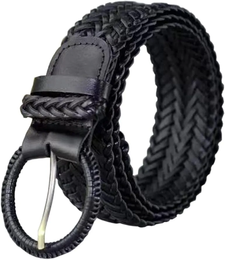 Women Wide Braided Leather Belt 1.6 inch Ladies Soft Woven Waistband with Buckle
