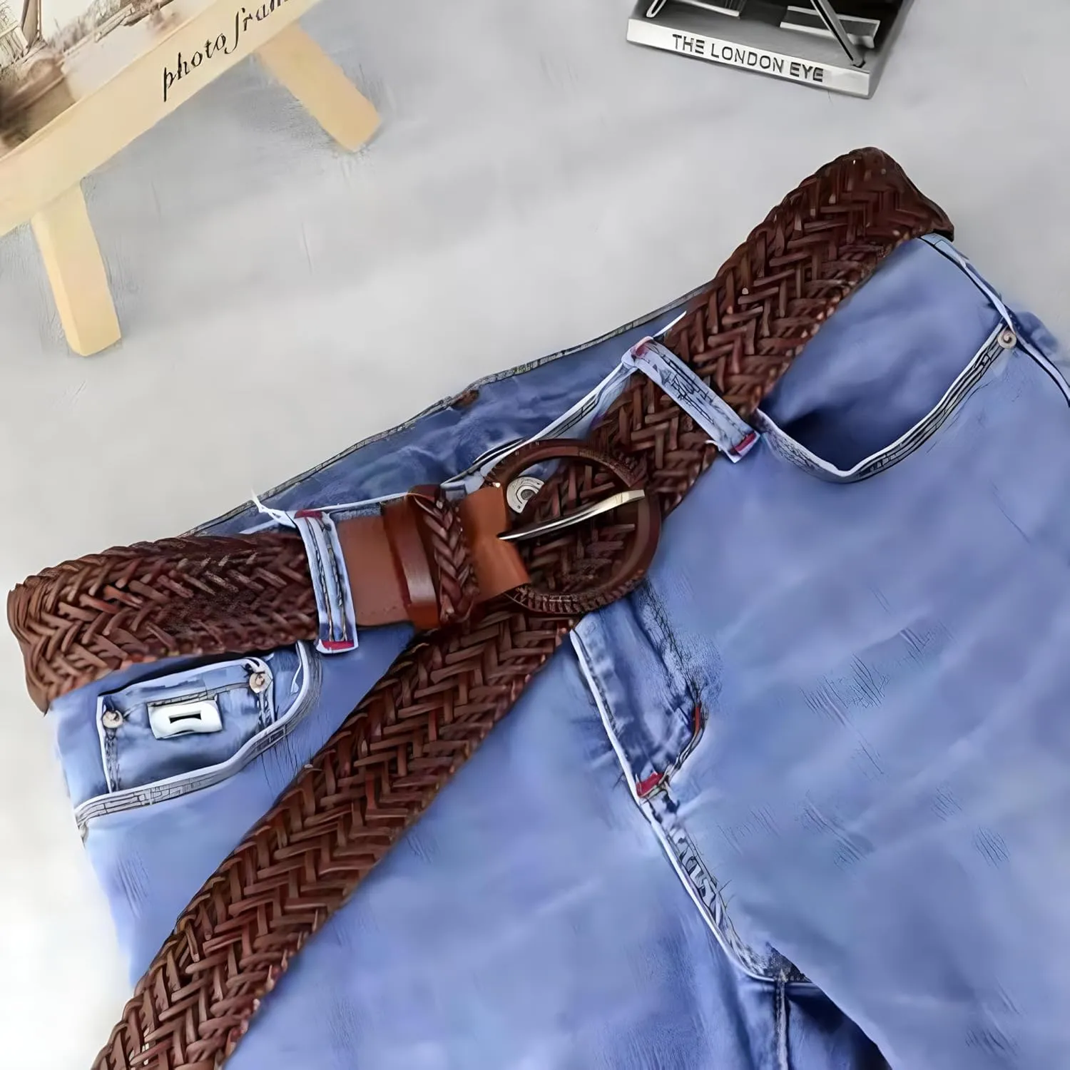 Women Wide Braided Leather Belt 1.6 inch Ladies Soft Woven Waistband with Buckle