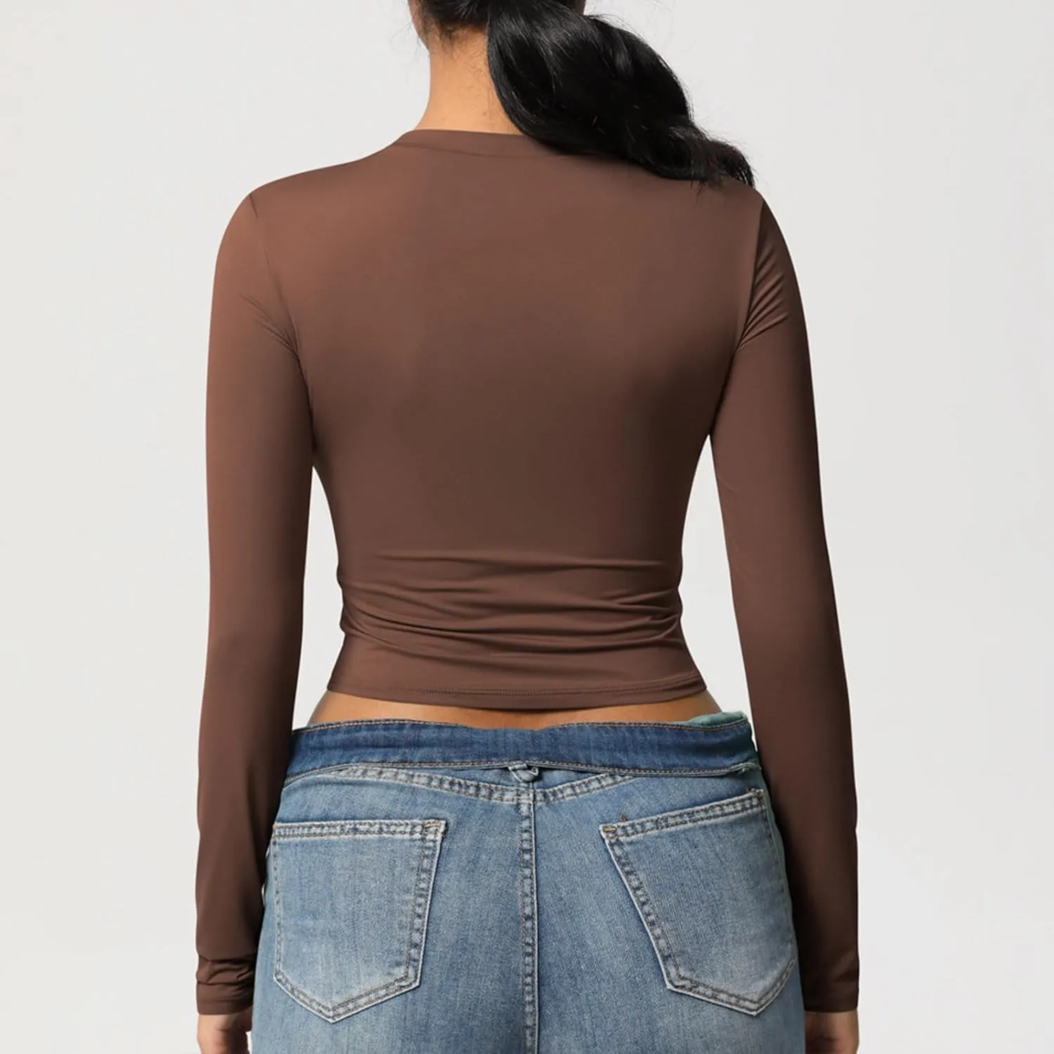 Women Workout Crop Tops Long Sleeve Athletic Yoga Running Tee Shirts High Neck Seamless Cropped Slim Fitted Gym Shirts