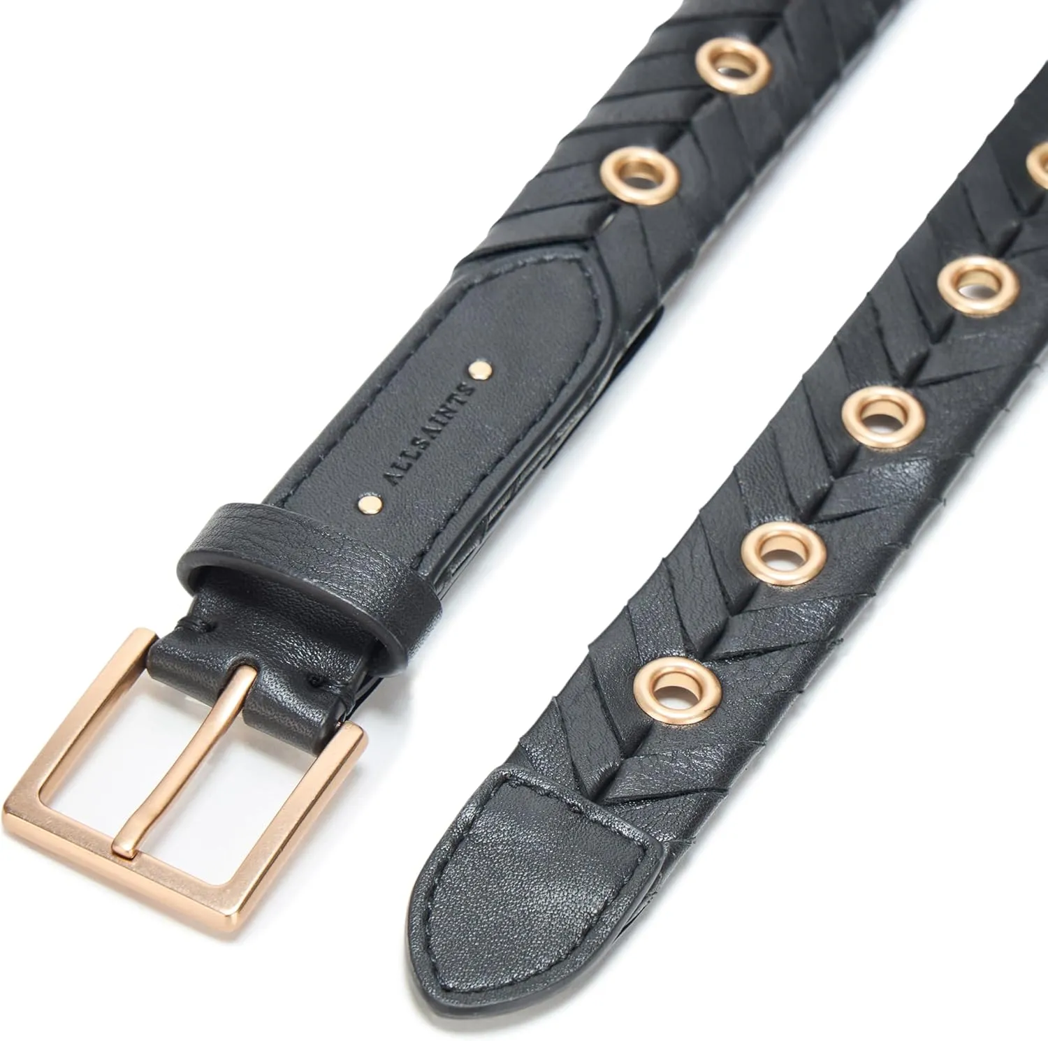 Women's 1 Inch Woven Belt with Eyelets, Gold Square Buckle, Adjustable Sizing