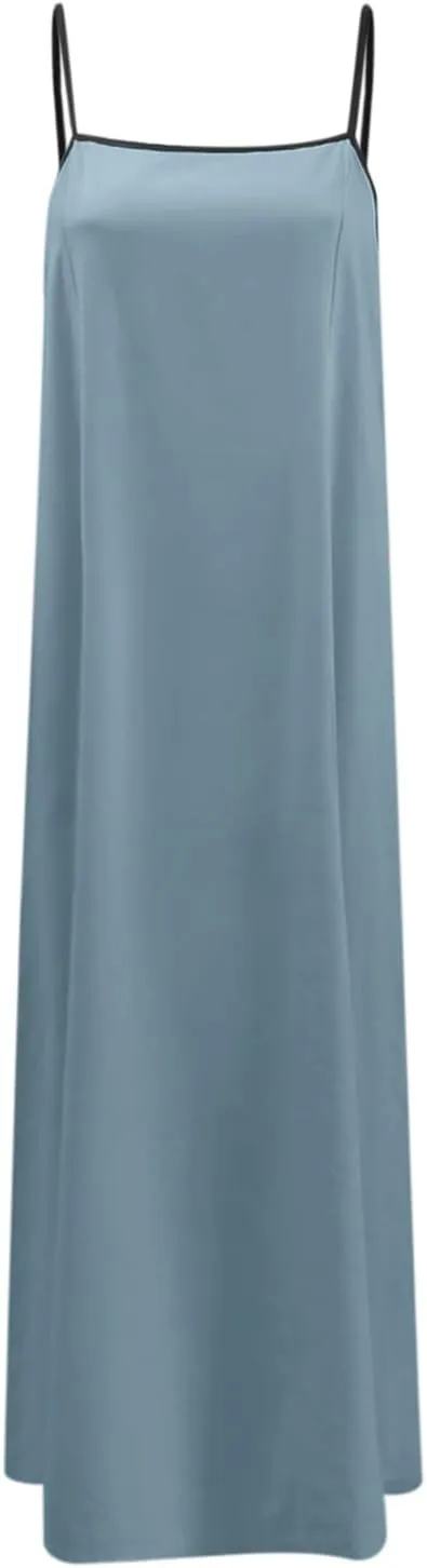 Women's 2025 Summer Maxi Dress, Contrast Spaghetti Strap Dress Backless Cutout Sleeveless Casual Party Beach Dresses Sundress