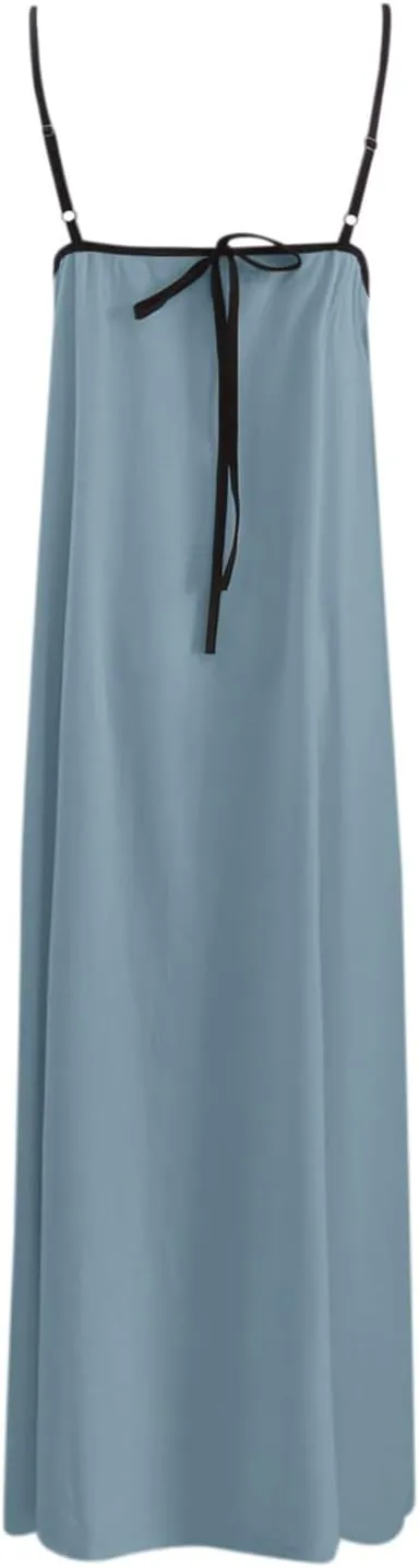 Women's 2025 Summer Maxi Dress, Contrast Spaghetti Strap Dress Backless Cutout Sleeveless Casual Party Beach Dresses Sundress