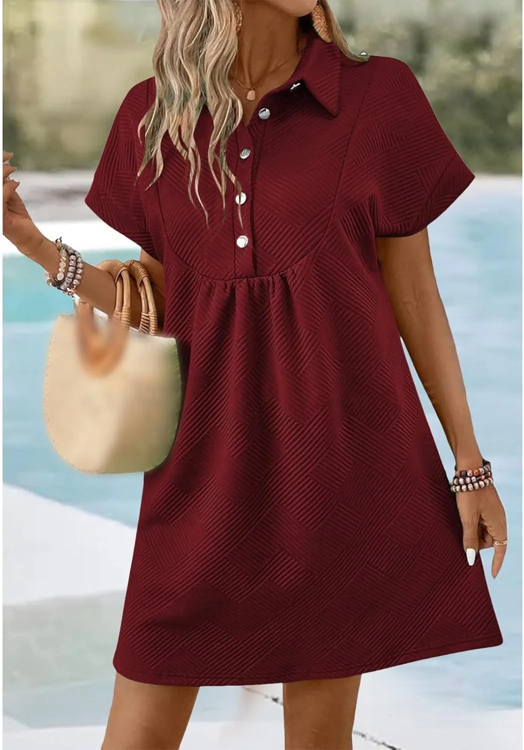 Women's 2025 Summer Mini Dresses, Lapel Collared or Round Neck, Cap Sleeve, for Beach, with Pockets