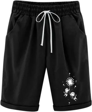 Womens 9 Inch Inseam Shorts Cotton High Elastic Waisted Pleated Ruffle Cute Shorts Beach Flowy Casual Shorts