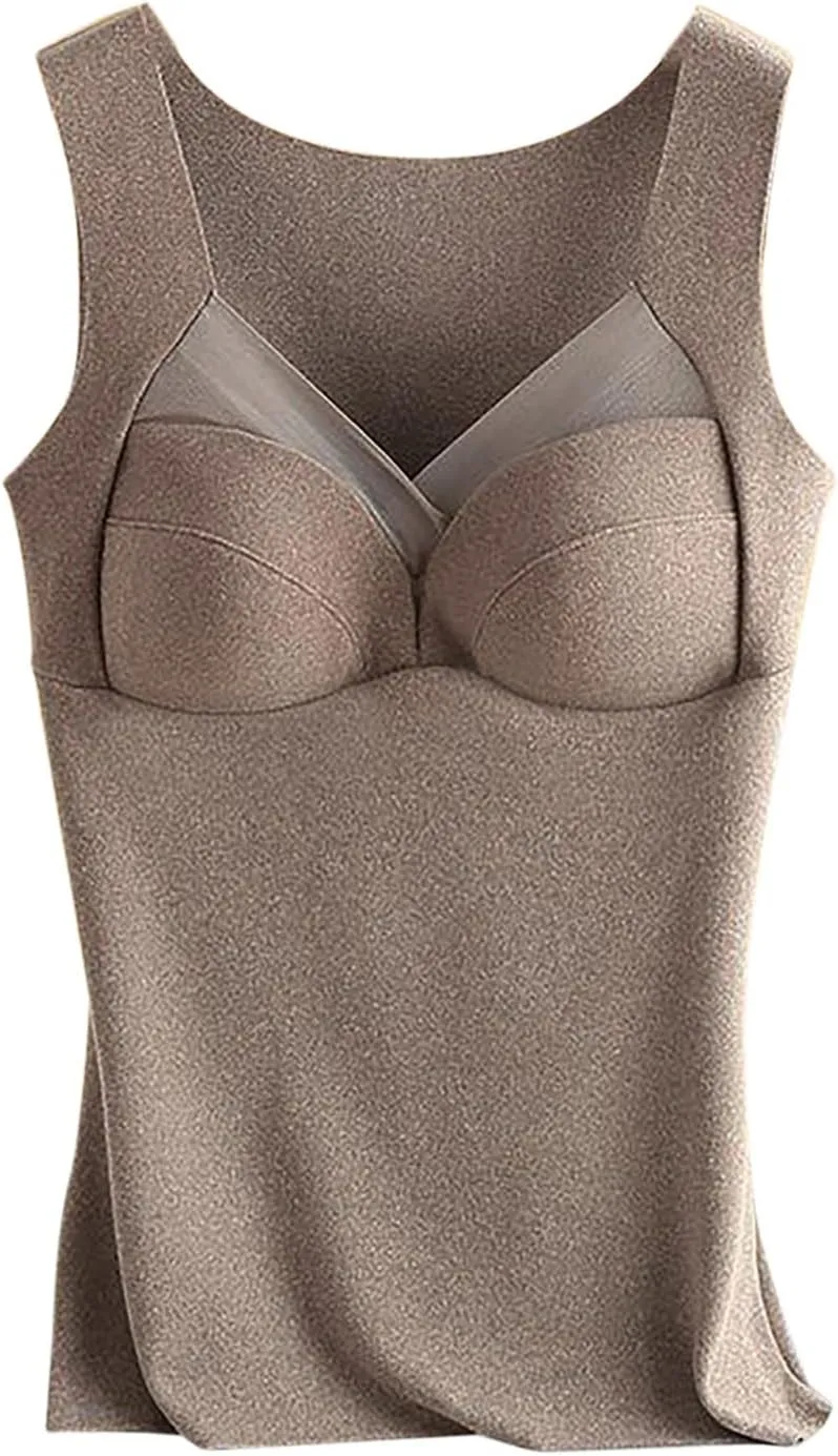 Women's Camisole Built in Bra Wireless Fabric Support Short Cami Pleated Tank Top with Adjustable Strap Tank Tops