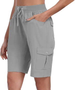 Womens Cargo Shorts with Pocket Trendy 2024 Elastic High Waisted Bermuda Shorts Loose Lightweight Comfy Casual Shorts