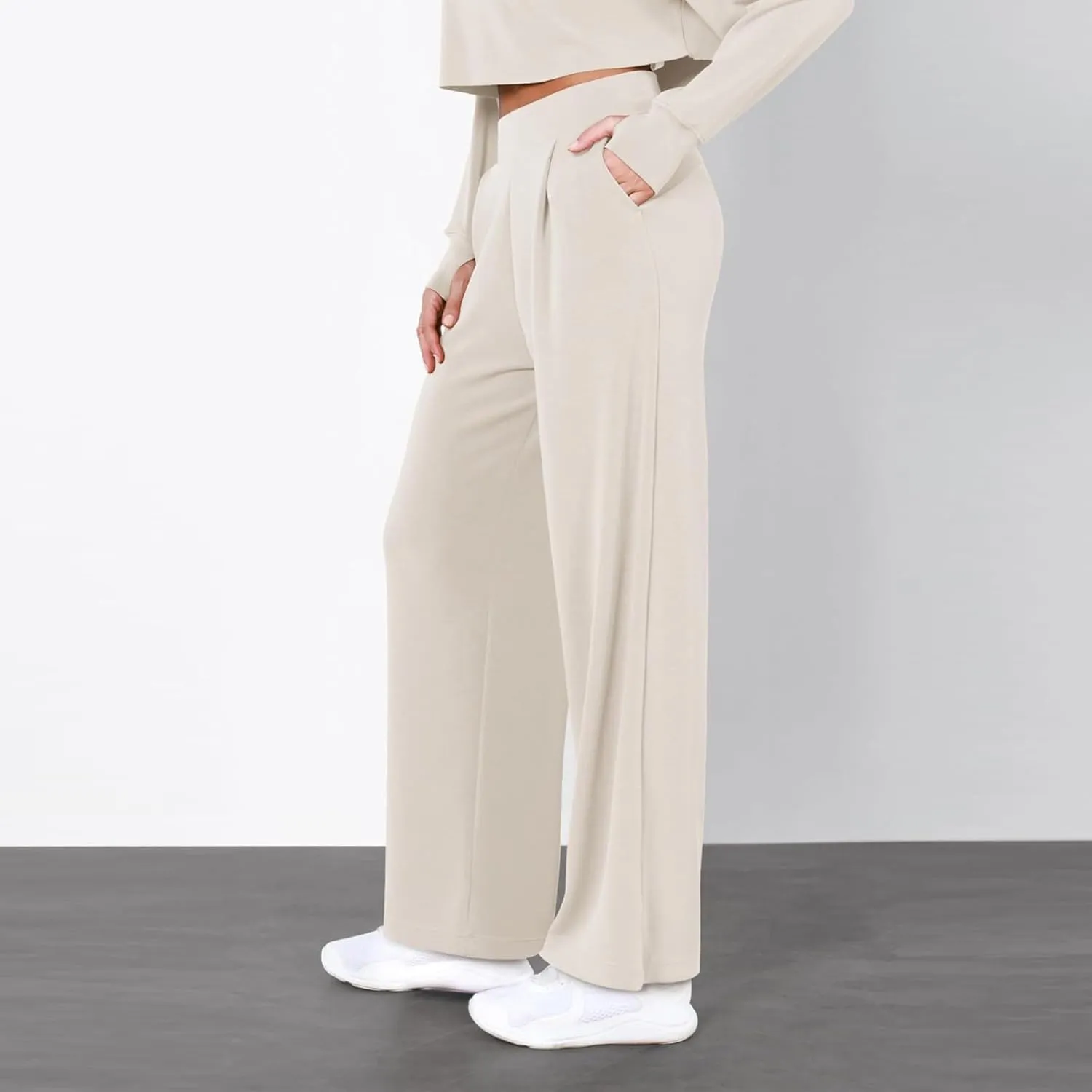 Womens Cargo Sweatpants Winter Sexy Work Palazzo with Pockets High Waisted Straight Leg