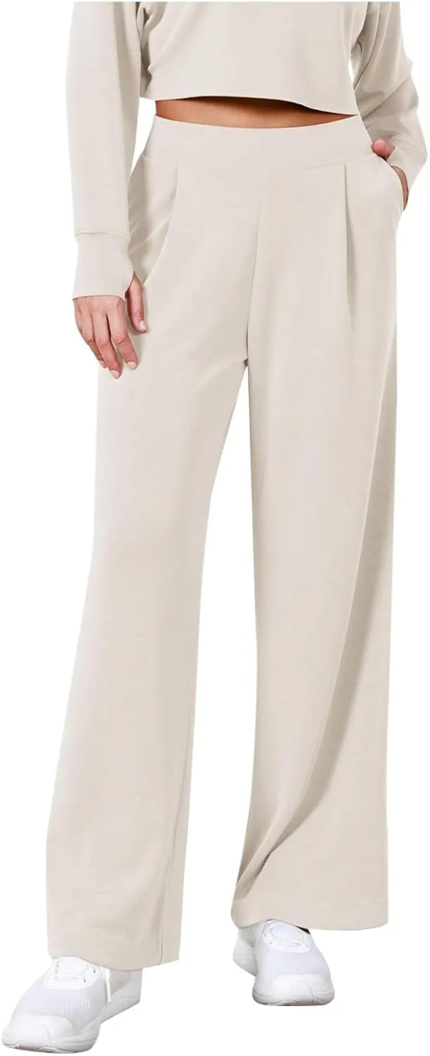 Womens Cargo Sweatpants Winter Sexy Work Palazzo with Pockets High Waisted Straight Leg