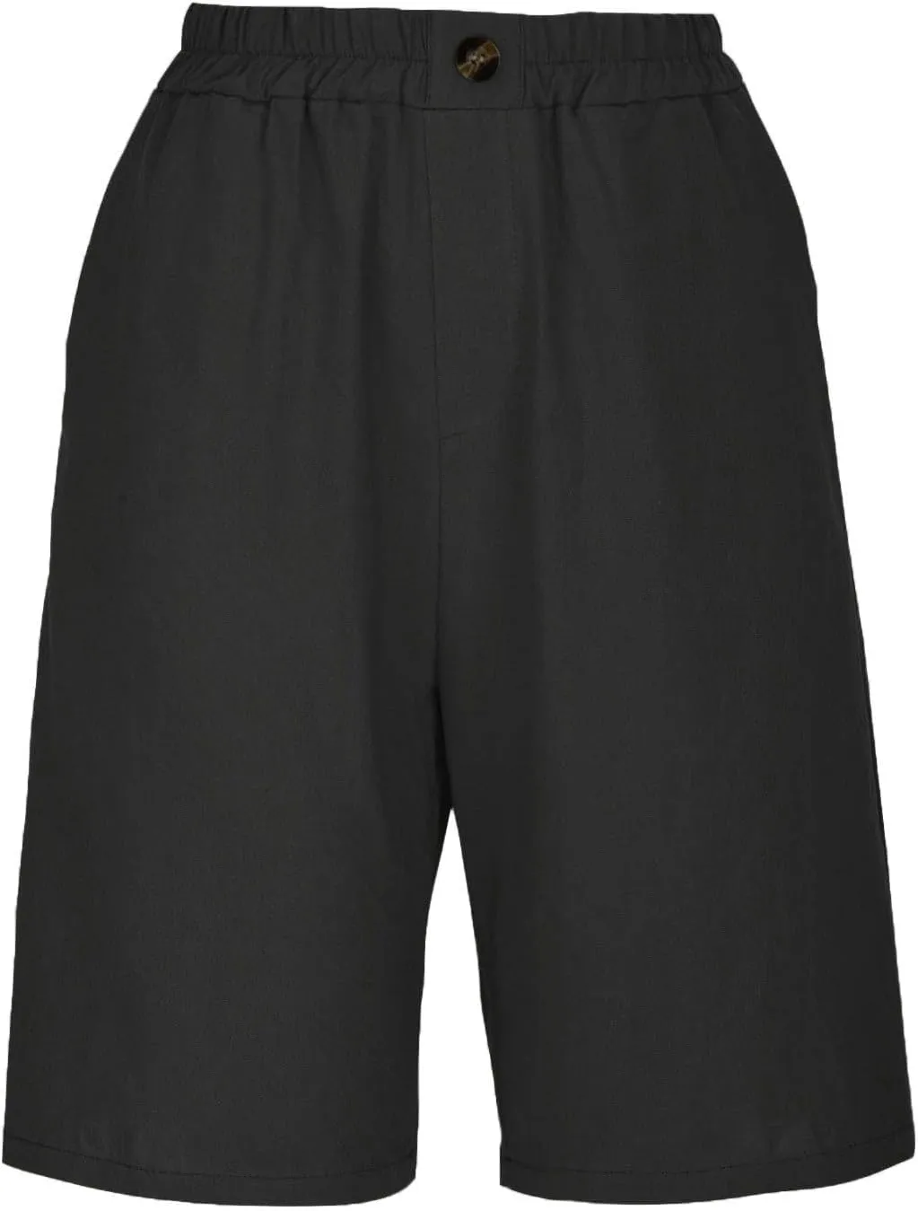 Women's Casual Cotton Linen Bermuda Shorts Elastic Waist Knee Length Shorts Summer Beach Shorts with Pockets