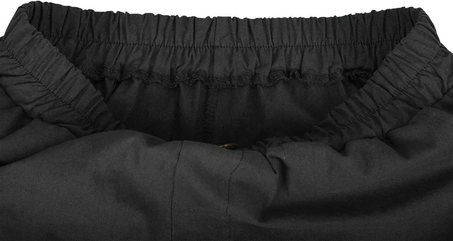 Women's Casual Cotton Linen Bermuda Shorts Elastic Waist Knee Length Shorts Summer Beach Shorts with Pockets