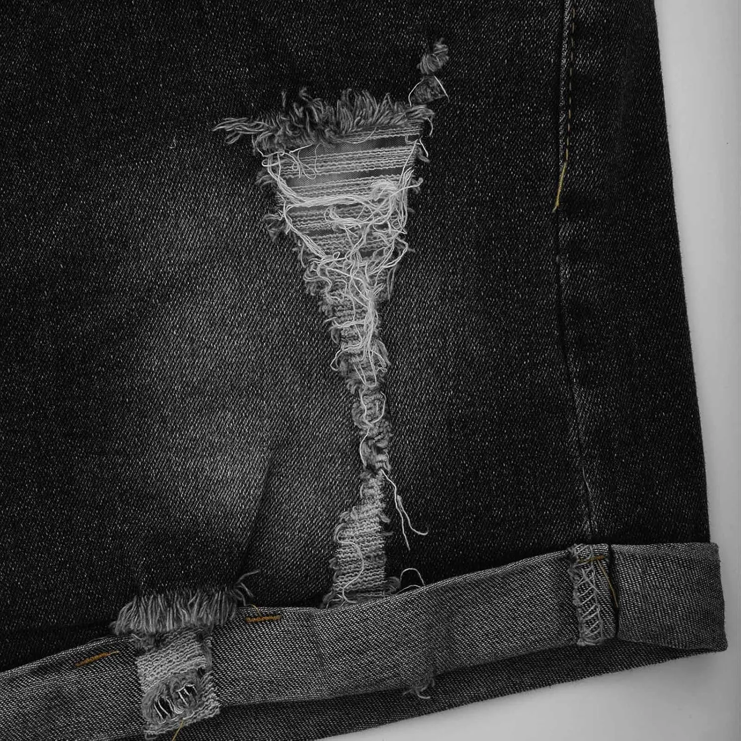 Womens Casual Denim Shorts with Pockets Summer Hot Pants Slim High Waisted Straight Leg Ripped Roll Hem Jean Shorts