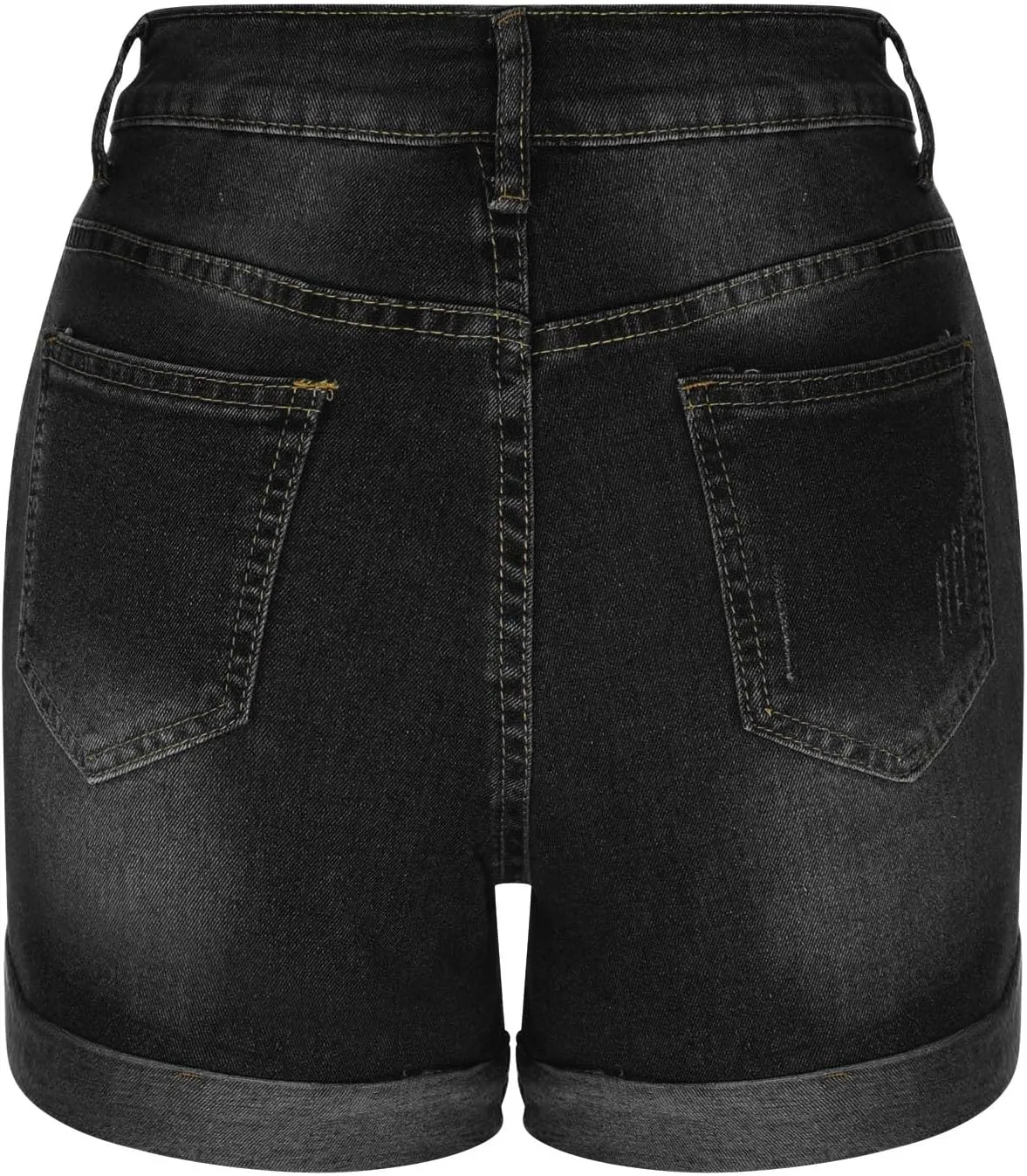 Womens Casual Denim Shorts with Pockets Summer Hot Pants Slim High Waisted Straight Leg Ripped Roll Hem Jean Shorts