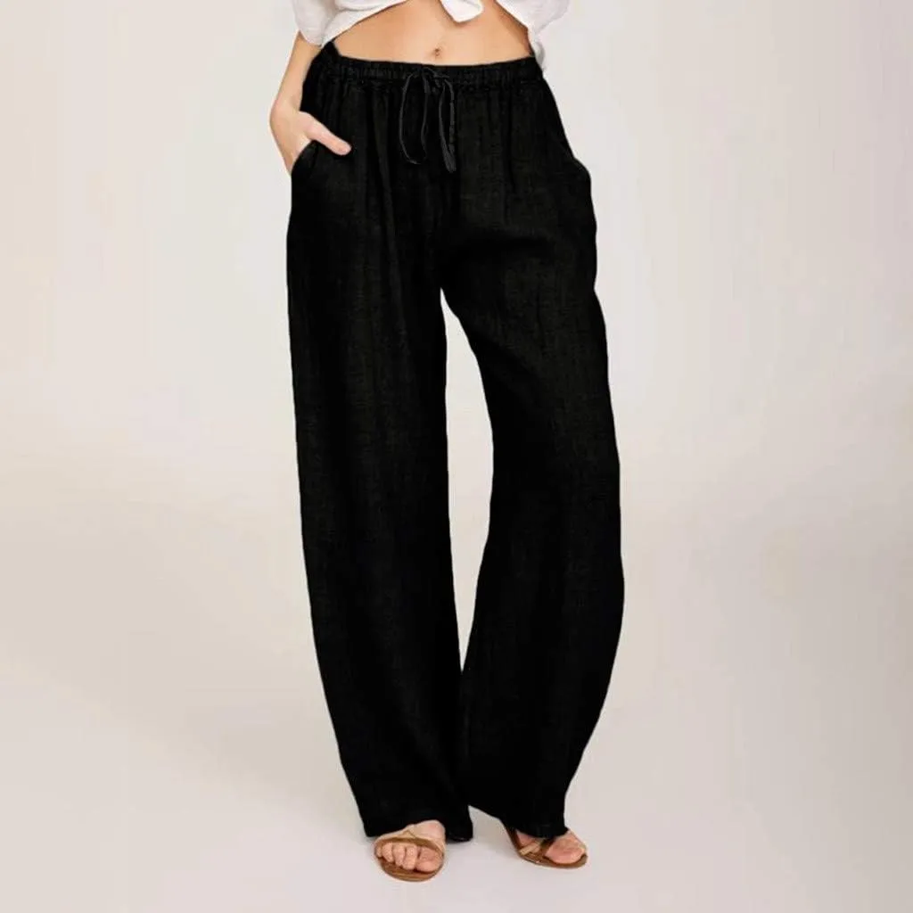 Womens Cotton Linen Pants Baggy Casual Straight Leg Pants 2025 Summer Fashion Beach Pants Basic Solid Flowy Pants