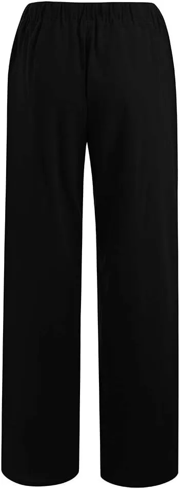 Womens Cotton Linen Pants Baggy Casual Straight Leg Pants 2025 Summer Fashion Beach Pants Basic Solid Flowy Pants