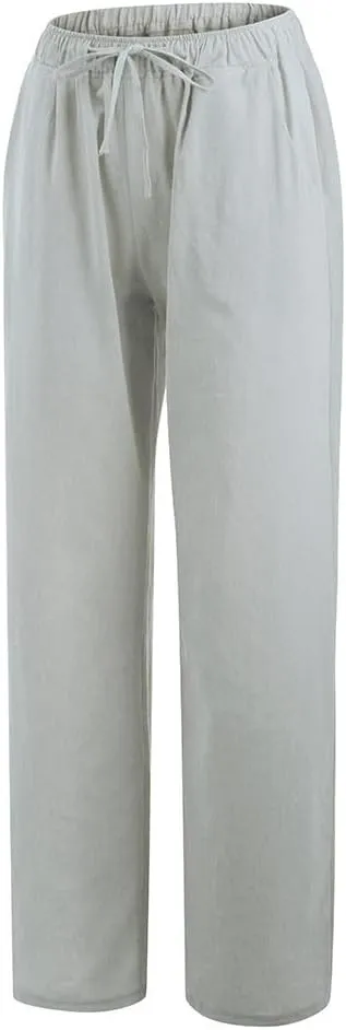Womens Cotton Linen Pants Baggy Casual Straight Leg Pants 2025 Summer Fashion Beach Pants Basic Solid Flowy Pants