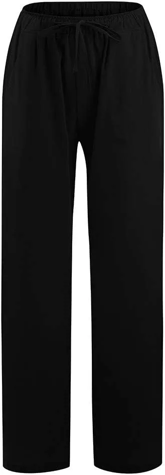 Womens Cotton Linen Pants Baggy Casual Straight Leg Pants 2025 Summer Fashion Beach Pants Basic Solid Flowy Pants