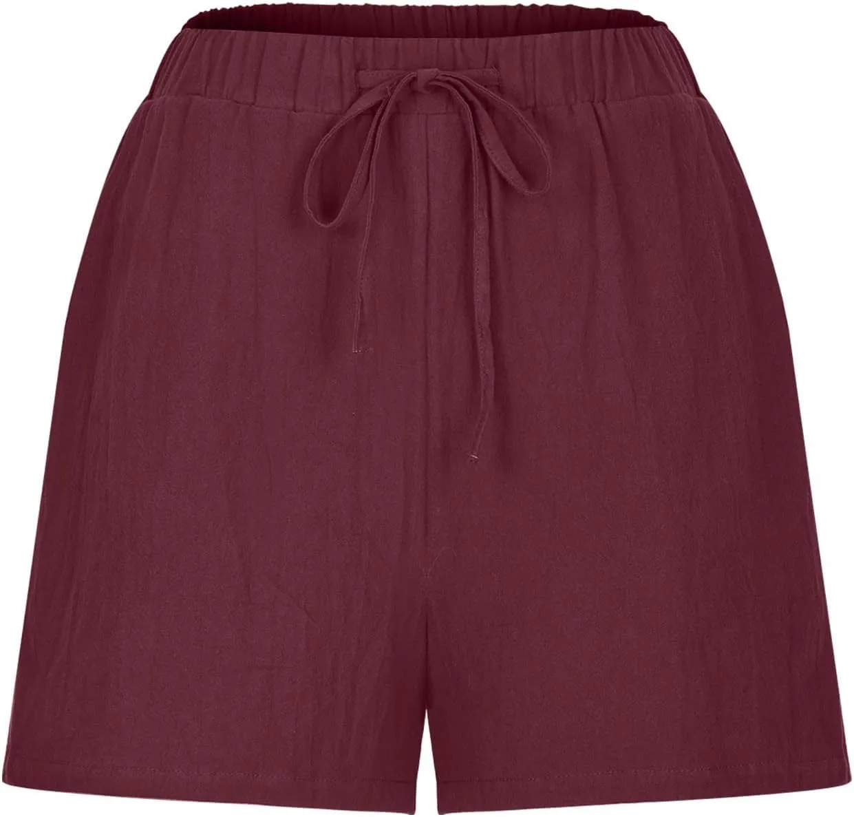 Womens Cotton Linen Shorts Casual Solid Drawstring Shorts Comfy Elastic High Waisted Shorts Summer Beach Shorts