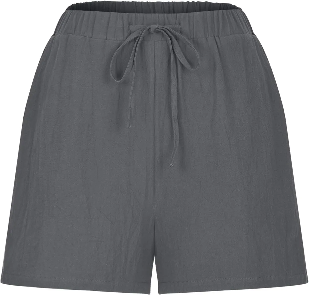 Womens Cotton Linen Shorts Casual Solid Drawstring Shorts Comfy Elastic High Waisted Shorts Summer Beach Shorts