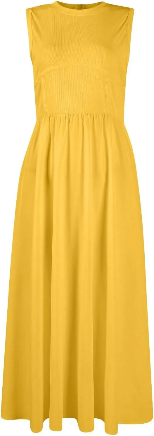Women's Dresses Summer Tank Dress Sun Dresses Women Casual Smocked Sleeveless Wrap Dress Plus Ruffle with Pocket