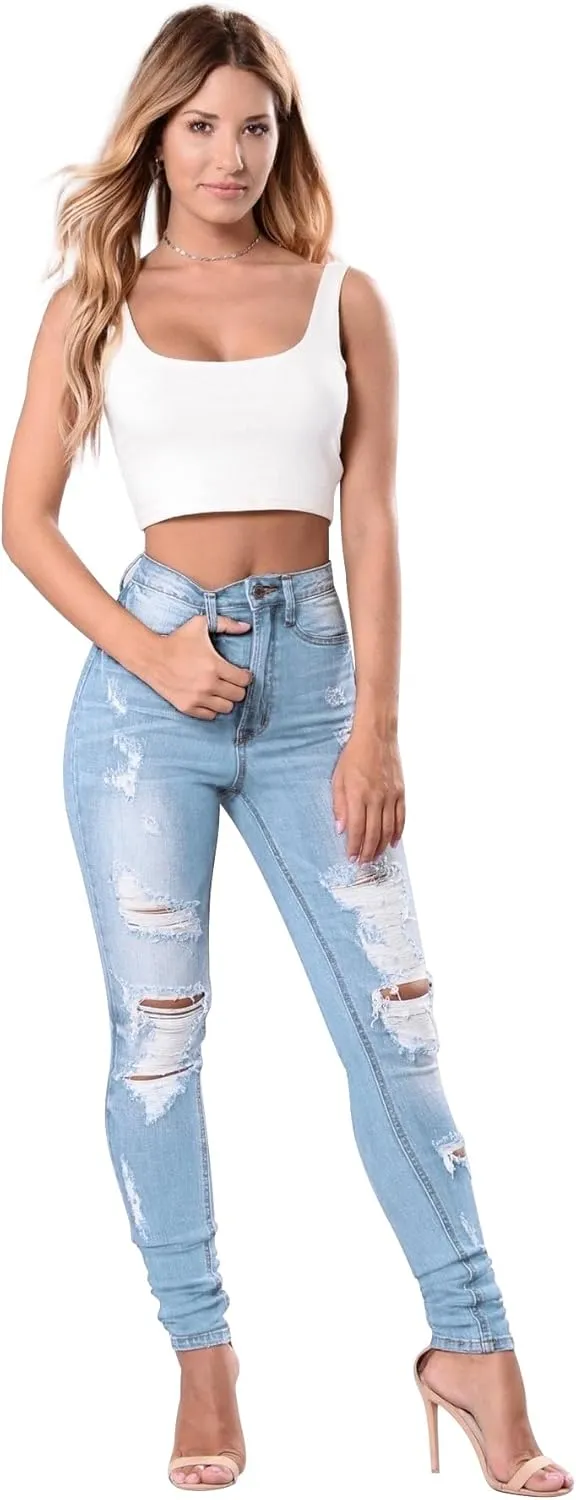 Women's High Waisted Jeans for Women Distressed Stretch Jeans for Women Ripped Butt Lift Jeans Denim Pants