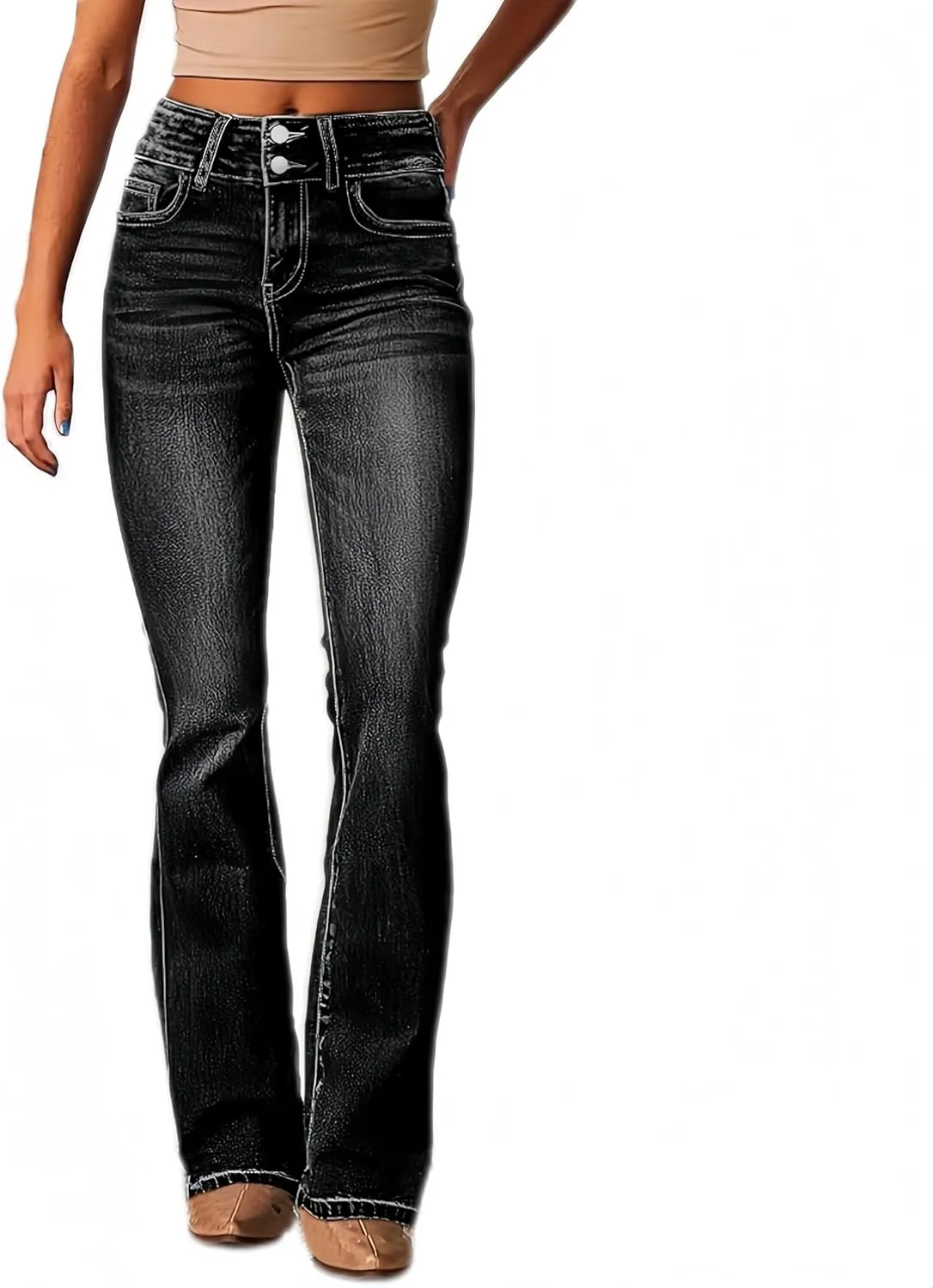 Women's High-Waisted Micro Jeans Vintage Bootcut Denim Pants Stretchy Skinny Jeans