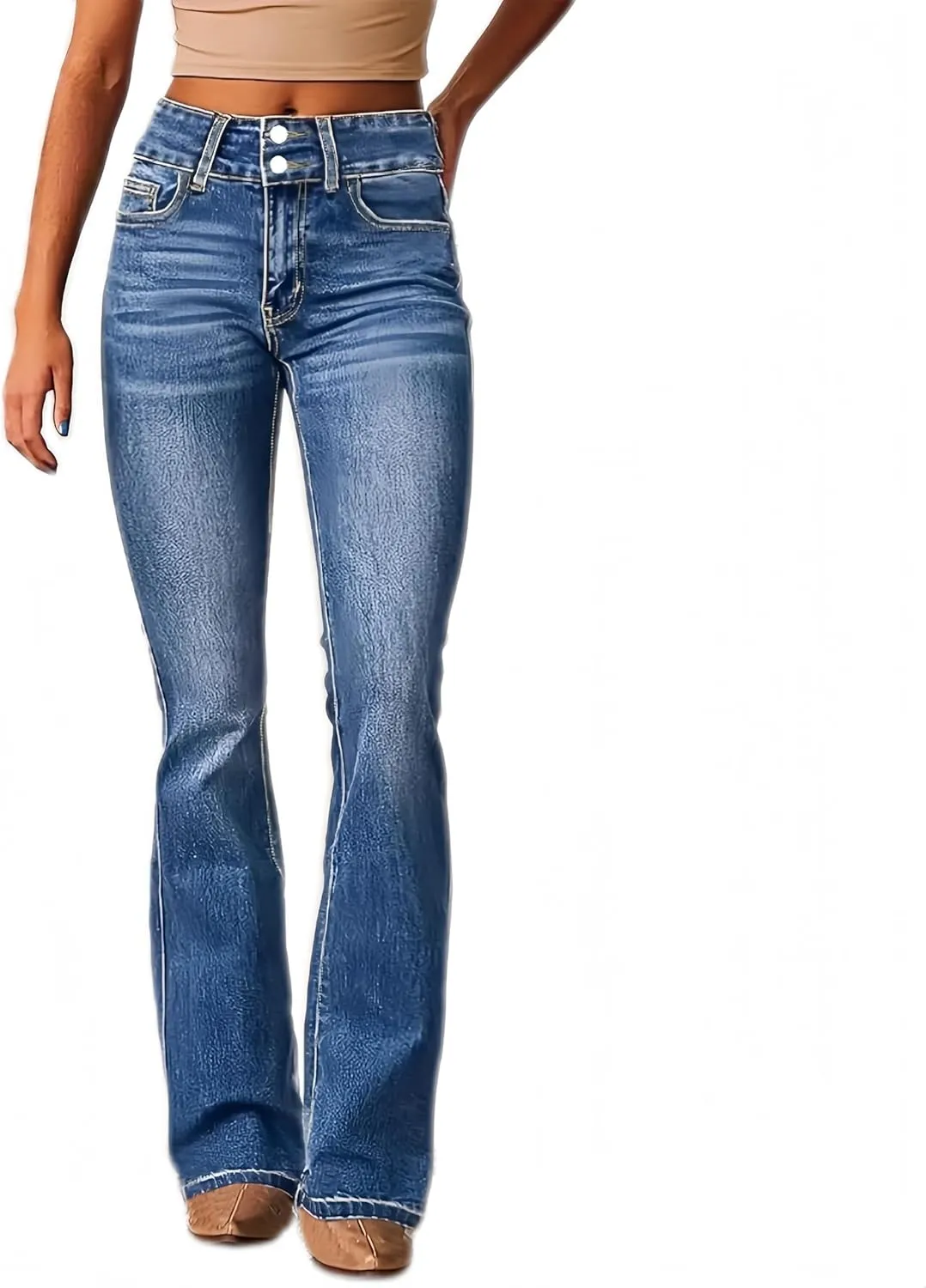 Women's High-Waisted Micro Jeans Vintage Bootcut Denim Pants Stretchy Skinny Jeans