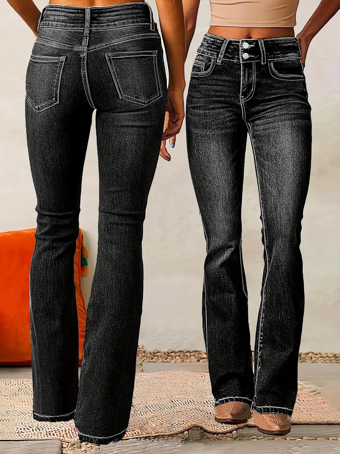 Women's High-Waisted Micro Jeans Vintage Bootcut Denim Pants Stretchy Skinny Jeans