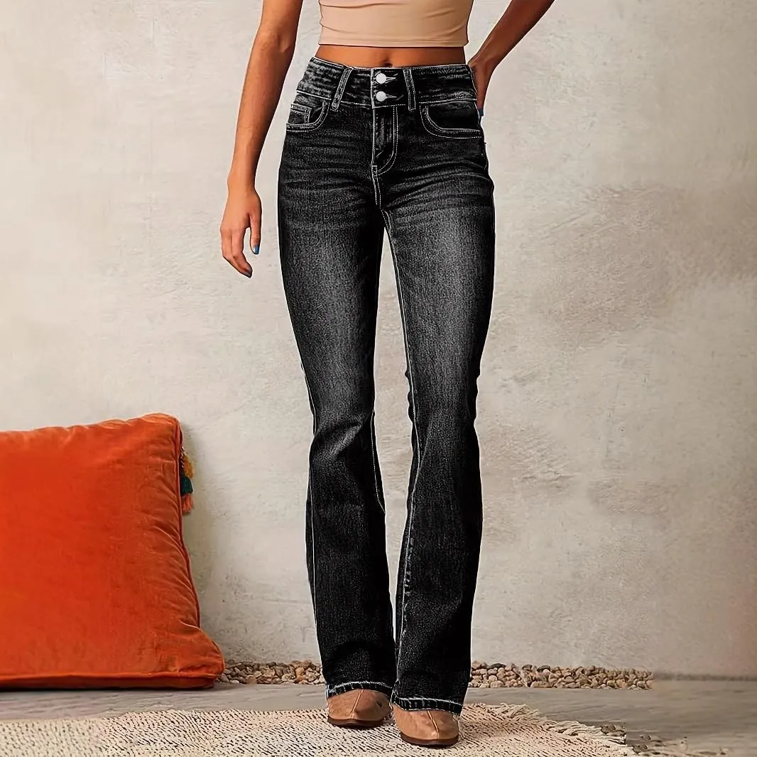 Women's High-Waisted Micro Jeans Vintage Bootcut Denim Pants Stretchy Skinny Jeans