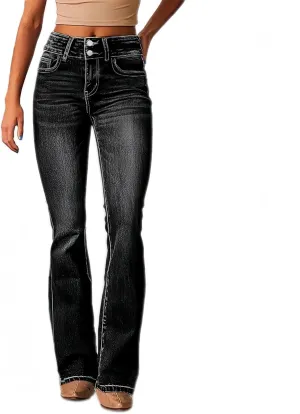 Women's High-Waisted Micro Jeans Vintage Bootcut Denim Pants Stretchy Skinny Jeans