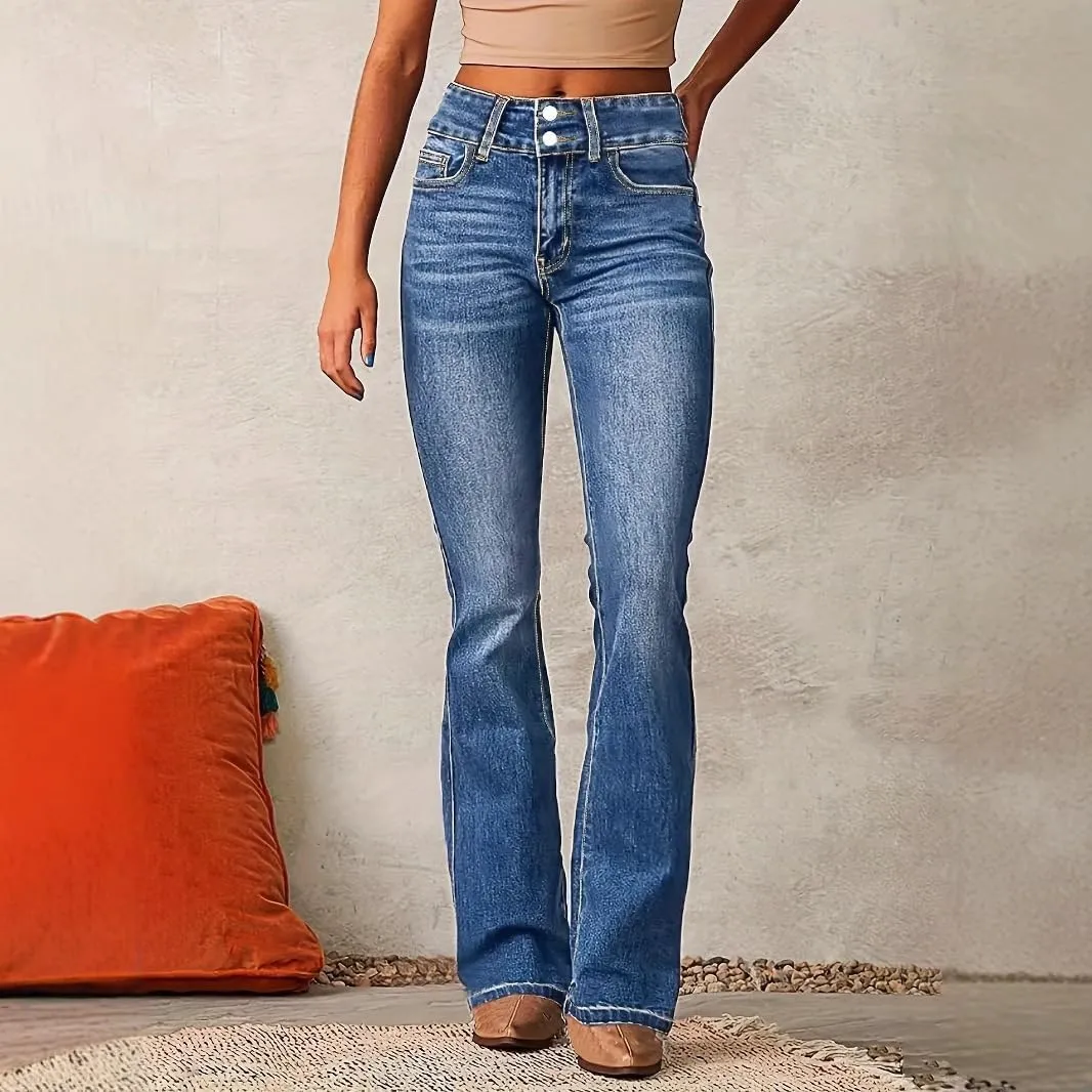 Women's High-Waisted Micro Jeans Vintage Bootcut Denim Pants Stretchy Skinny Jeans